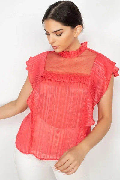 Truedames Short Sleeve Ruffle Shadow Top In Pink