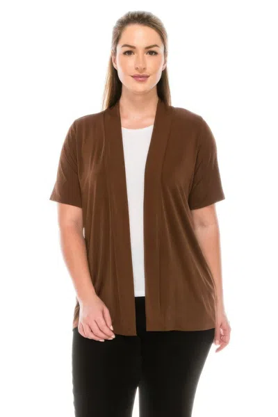 Truedames Short Sleeve Stretch Cardigan Jacket In Brown