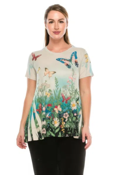 Truedames Short Sleeve Sublimated Print Top In Multi