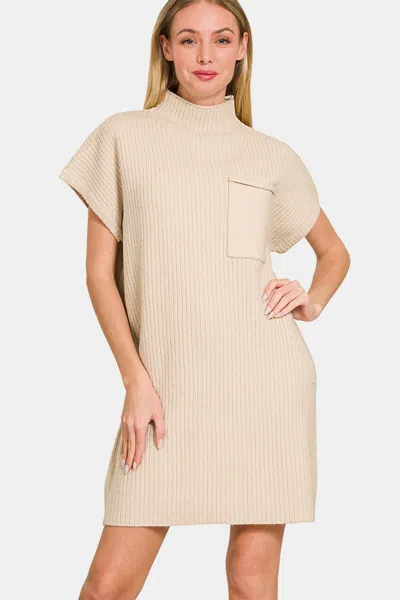 Truedames Short Sleeve Sweater Mini Dress In Neutral
