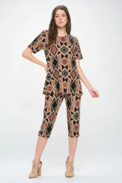 Truedames Short Sleeve Top Capri Pants Set In Gray