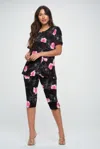 Truedames Short Sleeve Top Capri Pants Set In Pink