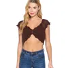 Truedames Short Sleeve V-neck Front Knot Detail Sweater Knit Crop Top In Gold