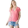 Truedames Short Sleeve V Neck Top In Pink