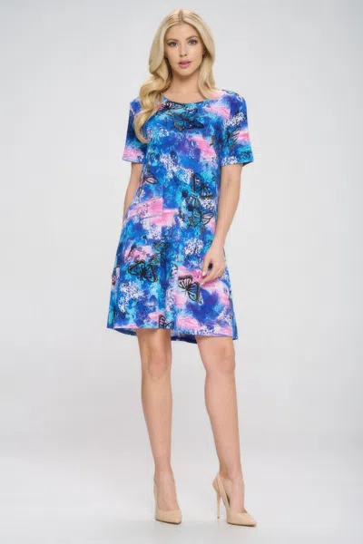 Truedames Short-sleeved Knee-length Dress In Blue