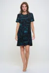 Truedames Plus Size Print Missy Dress Short Sleeve In Blue