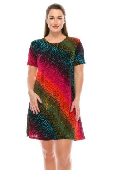 Truedames Short-sleeved Knee-length Dress In Multi