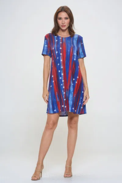 Truedames Short-sleeved Knee-length Dress In Multi