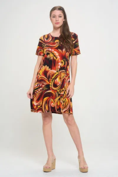 Truedames Short-sleeved Knee-length Dress In Multi