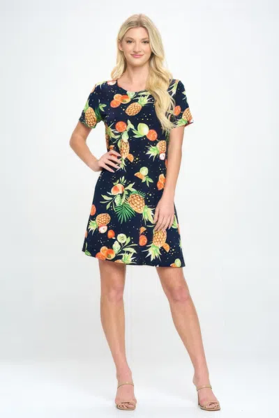 Truedames Short-sleeved Knee-length Dress In Multi
