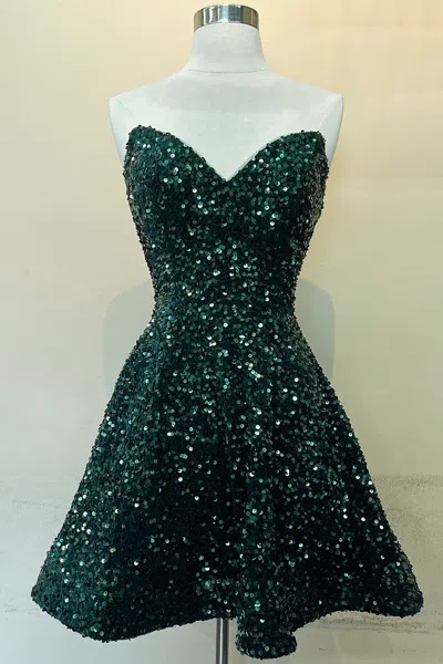 Truedames Short Strapless Homecoming Sequined Dress In Green