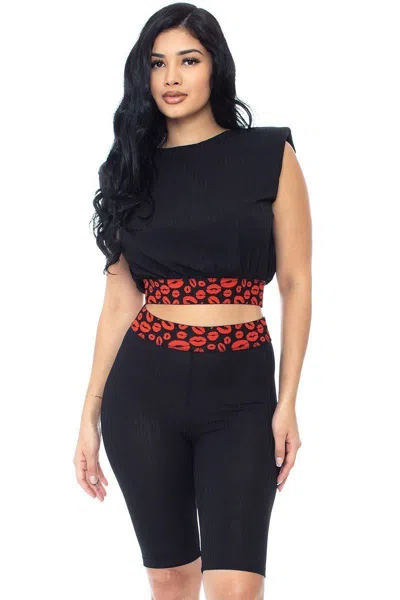 Truedames Shoulder Pad And Leopard Detailed Biker Shorts In Red