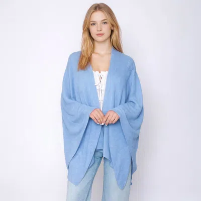 Truedames Shoulder Strap Solid Ruana Poncho In Blue