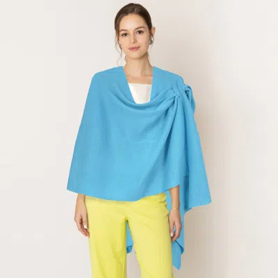Truedames Shoulder Strap Solid Ruana Poncho In Blue