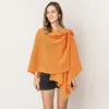 Truedames Shoulder Strap Solid Ruana Poncho In Orange