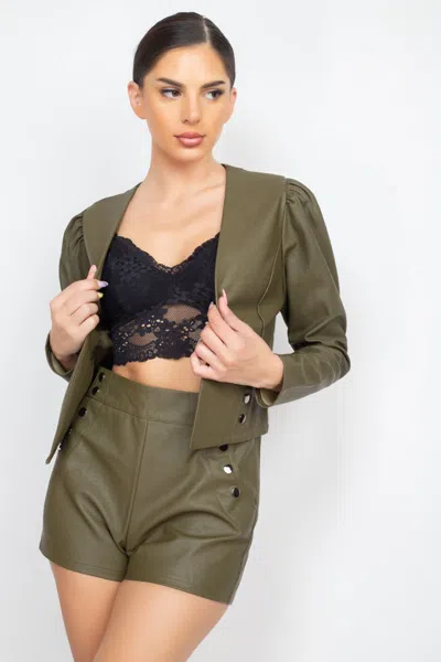Truedames Side Button Detailed Jacket & Shorts Set In Green