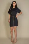 Truedames Side Pocket Double Folded Mini Dress In Black