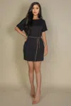 Truedames Side Pocket Double Folded Mini Dress In Black