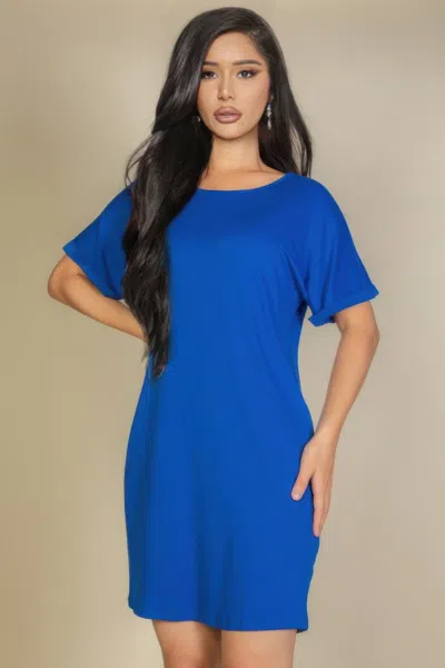 Truedames Side Pocket Double Folded Mini Dress In Blue