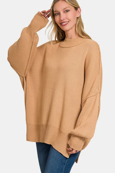 Truedames Side Sit Oversize Sweater In Brown