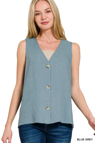 Truedames Side Slit Button-front Vest In Blue