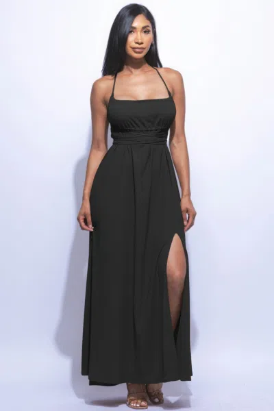Truedames Side Slit Maxi Dress In Black