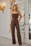 Truedames Side To Side Open Flap Jumpsuit In Brown
