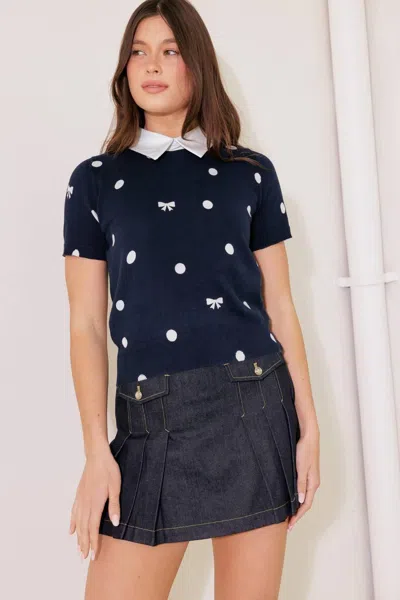Truedames Sidewalk Cafe Navy Sweater Knit Top In Blue