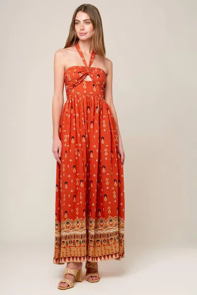 Truedames Sidewalk Cafe Terracotta Woven Maxi Dress In Orange
