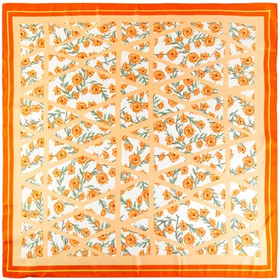 Truedames Silk Feel Geometric Floral Bloom Pattern Square Scarf In Orange