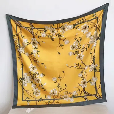 Truedames Silk Feel Magnolia Floral Print Square Scarf In Yellow