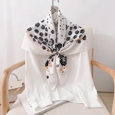 Truedames Silk Feel Rose Print Square Scarf In White