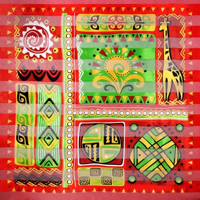 Truedames Silk Feel Striped Giraffe Print Square Scarf In Red