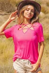 Truedames Silky Knit Top With Front Details In Pink