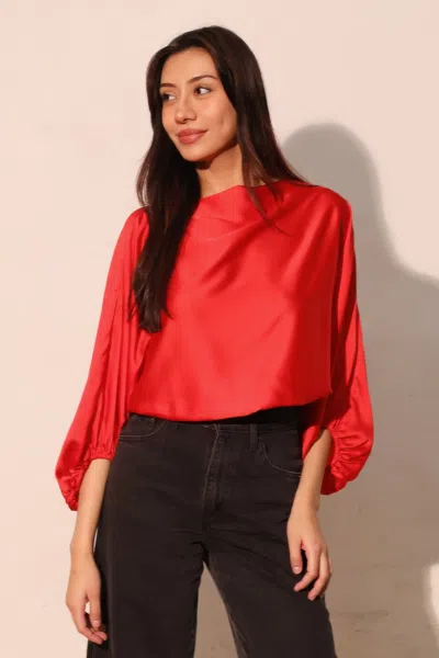 Truedames Silky Satin Boat Neck Blouson Top In Red