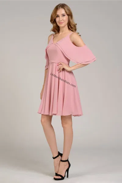 Truedames Simple Cold Shoulder Short Flowy Chiffon Dress In Pink