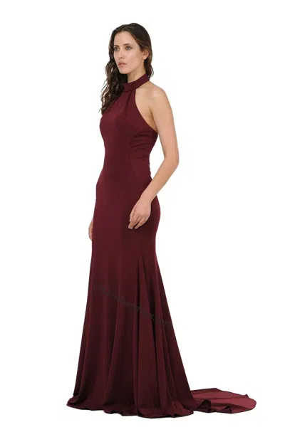 Truedames Simple Halter Fitted Stretchy Jersey Prom Dress In Brown