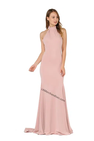 Truedames Simple Halter Fitted Stretchy Jersey Prom Dress In Pink