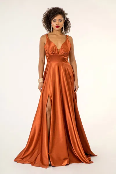 Truedames Simple Long Satin Bridesmaids Dresses In Gold