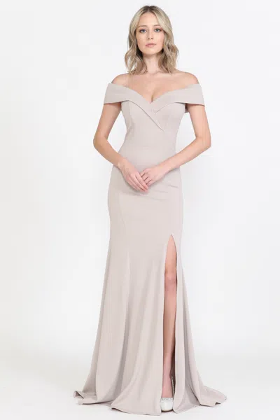 Truedames Simple Off Shoulder Bridesmaids Prom Long Dress In Brown