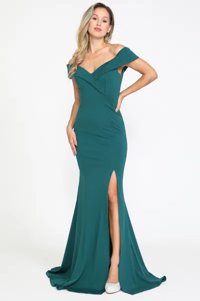 Truedames Simple Off Shoulder Bridesmaids Prom Long Dress In Green