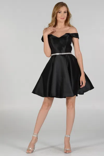 Truedames Simple Off Shoulders Mikado Short Prom Dress In Black