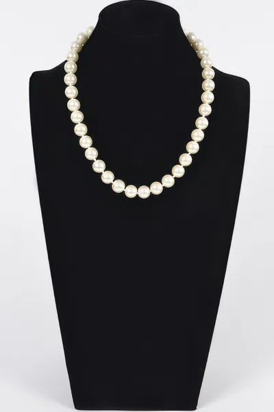 Truedames Simple Pearl Bead Lined Necklace In White