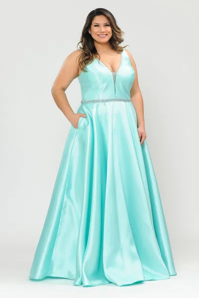 Truedames Simple Plus Size Corset Bridesmaids Dresses In Blue