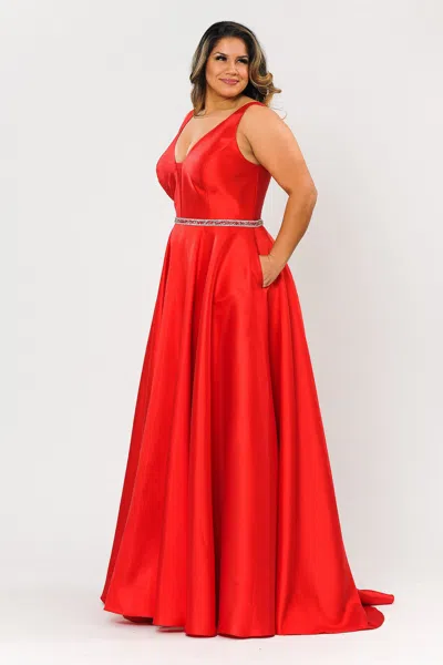 Truedames Simple Plus Size Corset Bridesmaids Dresses In Red