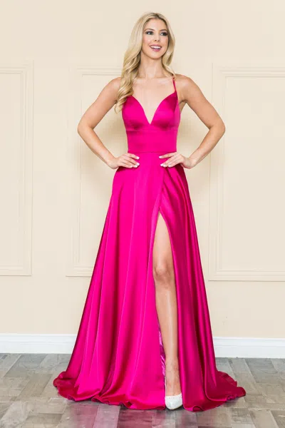Truedames Simple Satin Formal Evening A-line Prom Gown In Pink
