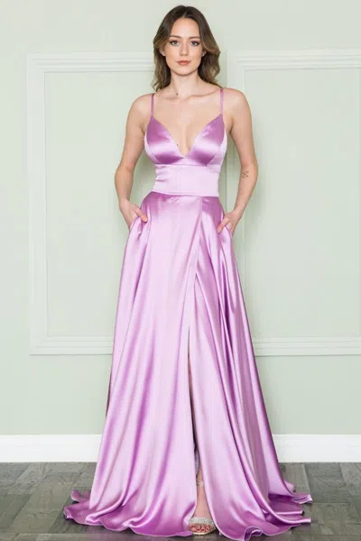 Truedames Simple Satin Formal Evening A-line Prom Gown In Purple