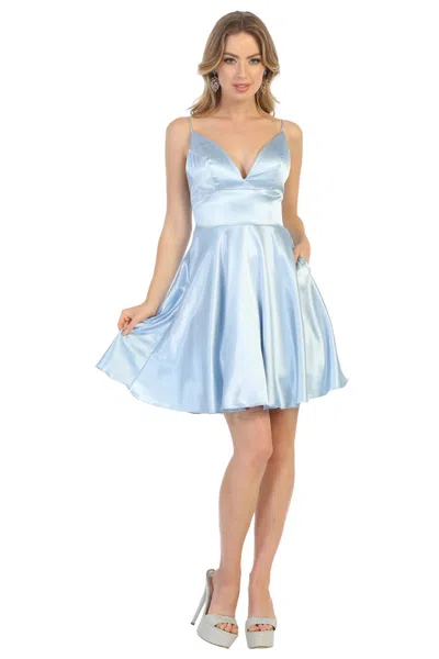 Truedames Simple Satin Short Bridesmaids Dresses In Blue