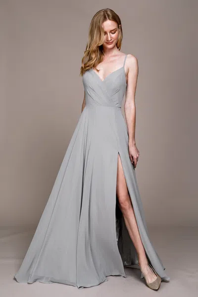 Truedames Simple Spaghetti Strap Chiffon Bridesmaids Dress In Gray