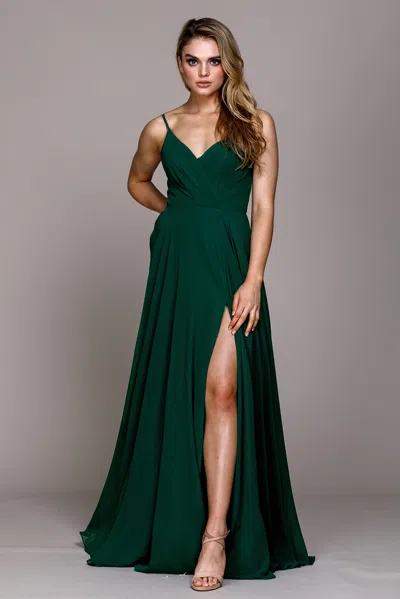 Truedames Simple Spaghetti Strap Chiffon Bridesmaids Dress In Green